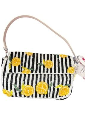 Beaded Lemon Stripe Shoulder Bag - Black & Yellow